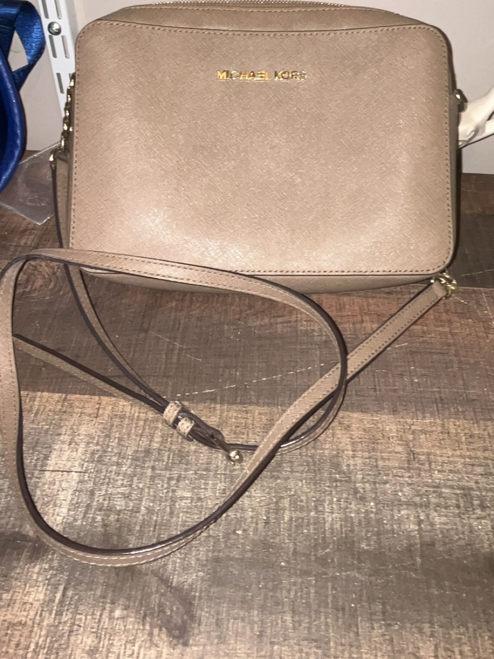 Michael Kors Taupe Saffiano Crossbody Bag with Gold Logo - Picture 1 of 3